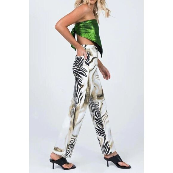 Princess Polly Alanna‎ Pants Multi Size 4 Zebra Stripes Black Brown Tan - Picture 2 of 7